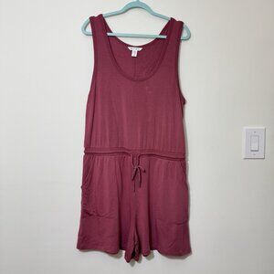 Athleta Women’s Balance Romper Size XL Sleeveless Drawstring Waist Berry Rose
